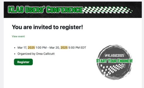 Screen shot of the emailed invite to claim your ticket and access the KLAS UC2025 Zoom Event.