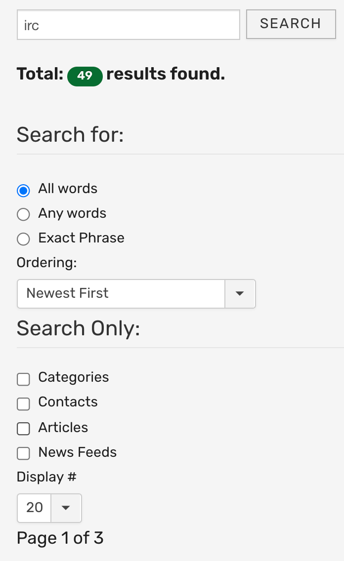 Screenshot of a search for 