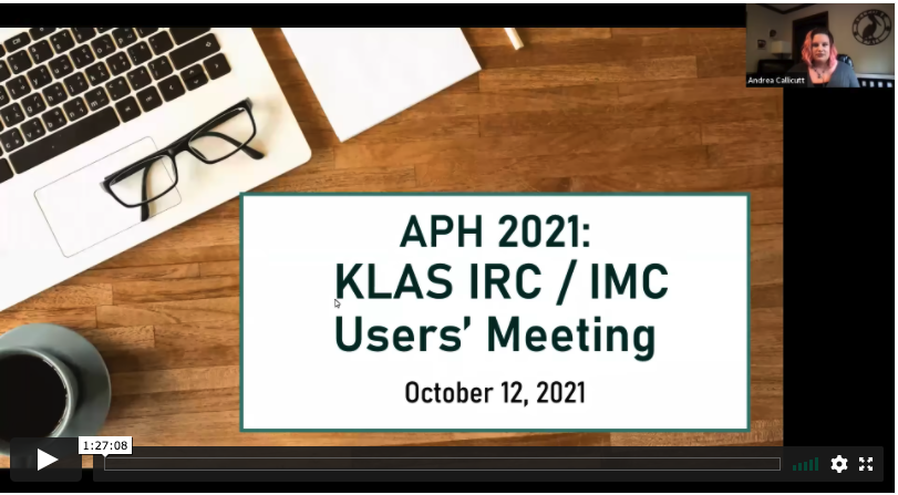 Screen capture of the KLAS IRC / IMC Users' Meeting at APH 2021 meeting recording.